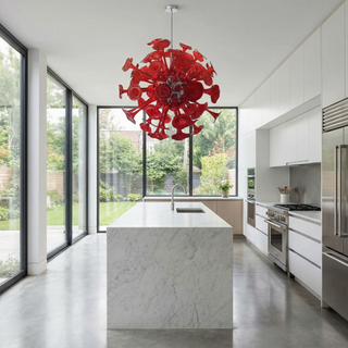 Red Glass Chandelier – Handcrafted Blown Glass Lighting | Elegant Ceiling Light