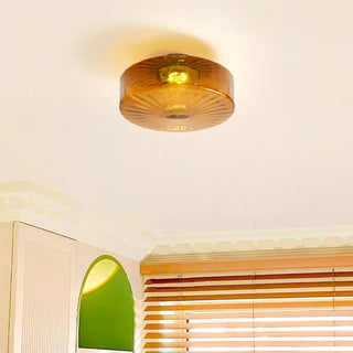 Antique-inspired iron frame ceiling fixture with corrugated glass