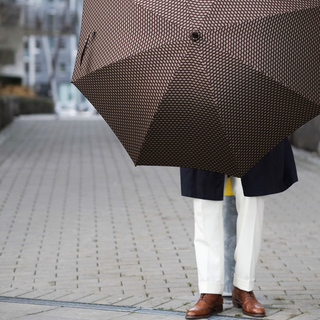 Geometric jacquard chestnut handle water resistant handmade Italian umbrella back