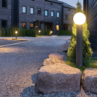 LED Garden Lamp – Black Metal Spherical Outdoor Lighting | Weather Resistant, Modern Design