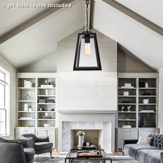 Wrought Iron Pendant Light – Black Glass Dining Room Lighting with Durable Iron Fixture