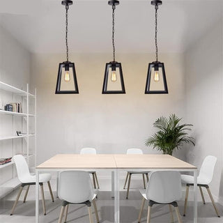 Wrought Iron Pendant Light – Black Glass Dining Room Lighting with Durable Iron Fixture