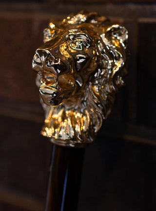 Golden lion handmade Italian automatic luxury umbrella side view