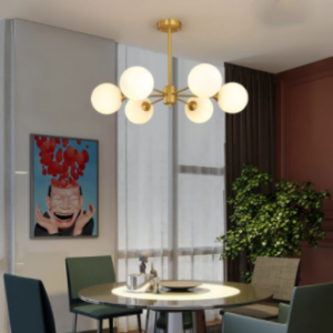 LED Hanging Ceiling Light – White Glass Chandelier With Milky Spheres Elegant Design