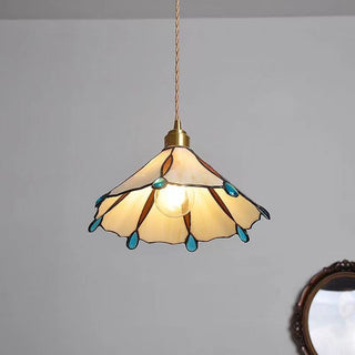 Tiffany pendant with retro stained glass cone shade
