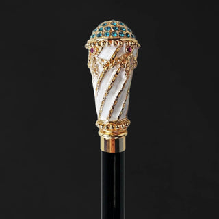 Gold Swarovski crystal black beechwood 24K brass tip Italian luxury walking cane side view