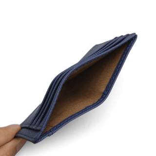 blue leather card holder haven genuine italian leather rfid blocking wallet side view
