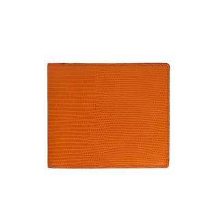 italian leather card case haven luxury men's slim wallet lizard texture multiple slots angle view