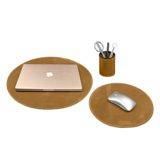 genuine handcrafted leather laptop desk pad pen holder set front view