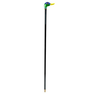 24K gold enamel duck head handle black beechwood Italian luxury walking cane close-up
