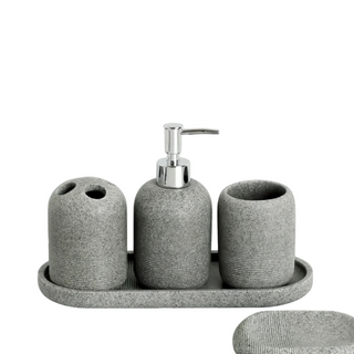matte modern 5-piece bathroom accessories set soap dispenser tray front view
