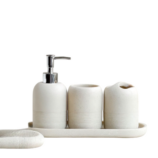 luxury 5-piece spa bathroom accessories set soap dispenser holder front view