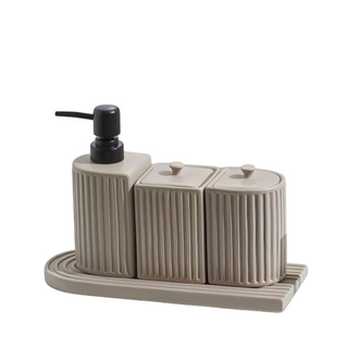 ceramic minimalist eco friendly bathroom accessories ensemble set front view