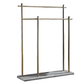 double rod copper marble base towel holder durable bathroom rack front view