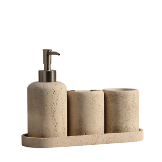 sandstone natural stone modern bathroom accessories collection set lifestyle view