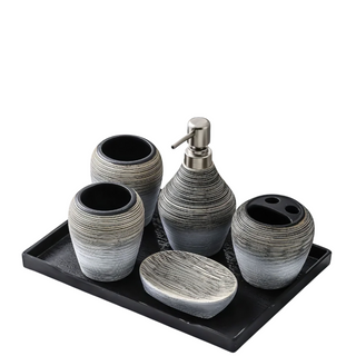 modern 5-piece bathroom accessories set minimalist organizer kit front view