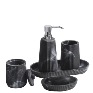 Accessoires de salle de bain effet marbre – Ensemble d'accessoires de salle de bain en grès avec motif rainuré biseauté