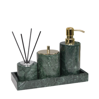 green marble luxury bathroom set soap dispenser toothbrush holder front view