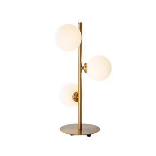 Gold rod table lamp front — opaline globes designer design