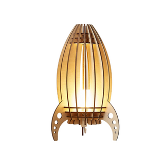 Modern wooden rocket lamp — curved slats front view
