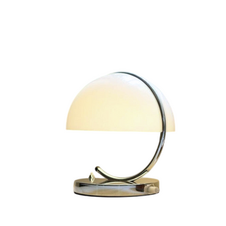 Modern chrome base table lamp — dome shade side angle