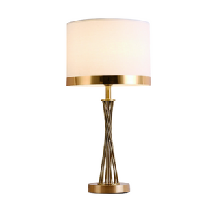 Modern gold desk lamp front — designer elegant home office