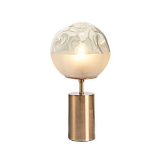 Premium sphere table lamp — metallic base textured globe side view