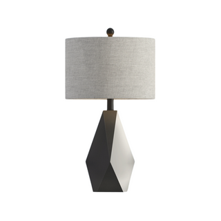 Geometric stone lamp grey shade front — minimalist modern design