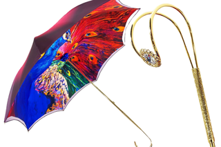 Luxury peacock umbrella Swarovski crystal 24K gold UV front