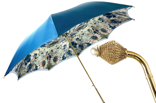Luxury floral light blue umbrella Swarovski handle automatic front