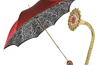 Luxury burgundy automatic umbrella Swarovski lace interior front