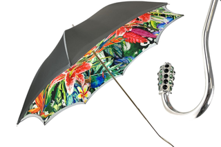 Luxury grey ombre satin umbrella Swarovski crystal handle front
