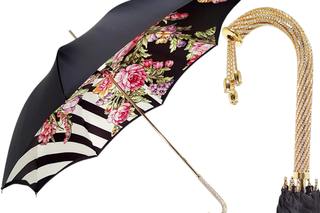 Luxury double canopy umbrella Swarovski jeweled floral UV front