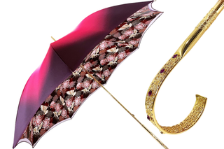 Handcrafted double cloth herons umbrella satin polyester front