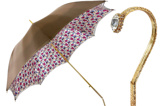 Ivory satin luxury umbrella Swarovski handle front view