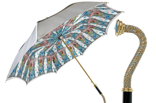 Grey anemone flower luxury umbrella 24K gold handle front
