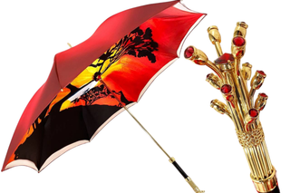 Handmade double cloth red luxury umbrella Swarovski handle