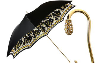 Double cloth herons print luxury umbrella 24K gold handle front