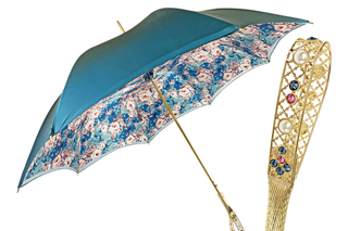 Floral luxury umbrella Swarovski crystal gold handle front