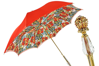 Red luxury umbrella jewel handle carbon fiber front view
