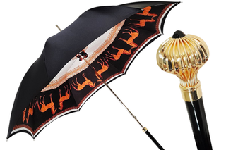Double cloth horses print luxury umbrella gold handle front