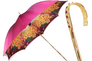 Fuchsia double canopy luxury umbrella Swarovski crystal handle