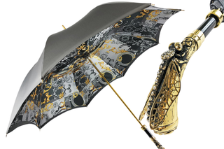 Handcrafted Italian luxury umbrella – grey satin dragonfly handle front