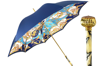 Women's luxury blue Italian umbrella – Swarovski crystal handle front