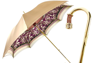Handmade cream luxury umbrella – double canopy Swarovski handle front