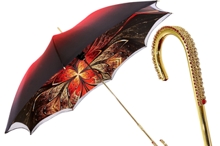 Luxury ladies umbrella – red gradient double canopy Swarovski handle front