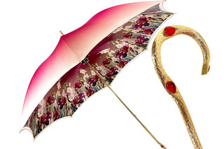 Luxury poppies Italian umbrella – double canopy 24K gold handle front