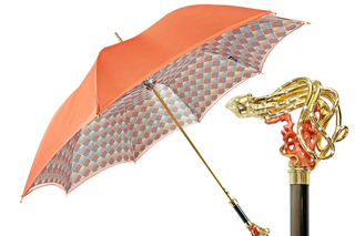 Gold plated octopus handle Italian umbrella – satin canopy front view