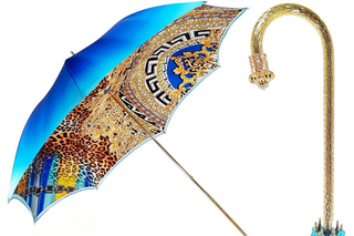 Leopard print Italian luxury umbrella – double canopy Swarovski front