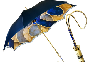 Handcrafted luxury umbrella – double canopy blue Swarovski handle front